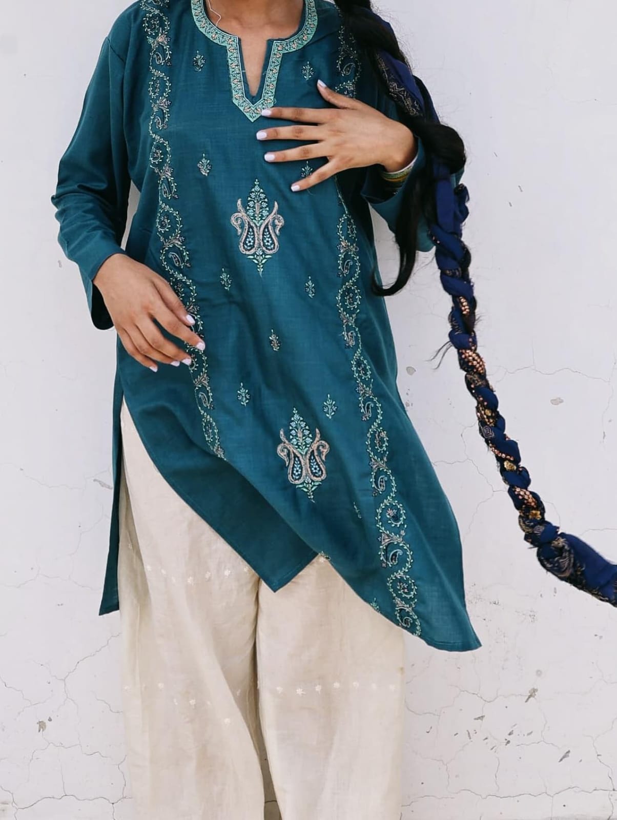 Noor : Sozni embroidery summer kurti | Dark Teal
